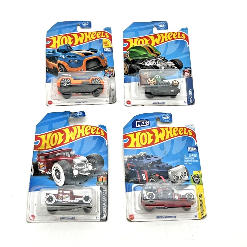 Hot Wheels Lot of 4 New Cars Bone Shaker Brick and Motor Drone Duty Head Gasket - Picture 1 of 6